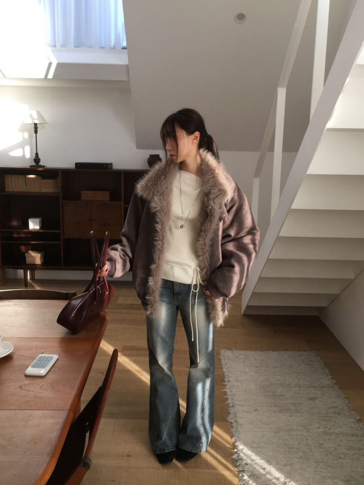 垂領綁帶修腰針織上衣