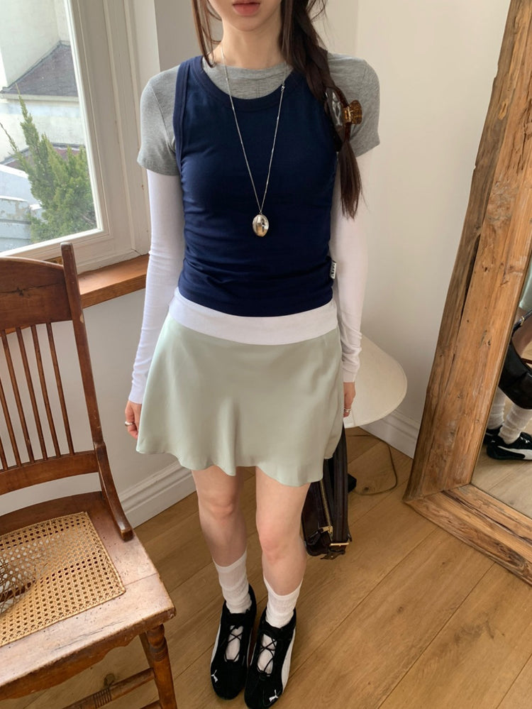 撞色層次感假兩件上衣