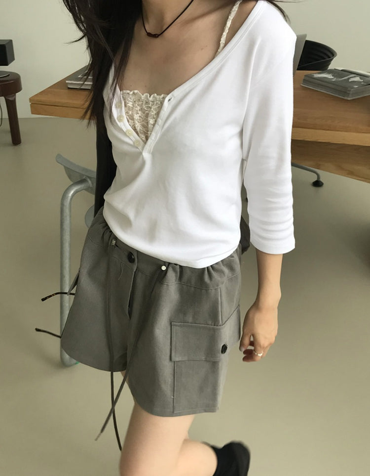 亨利V領七分袖上衣