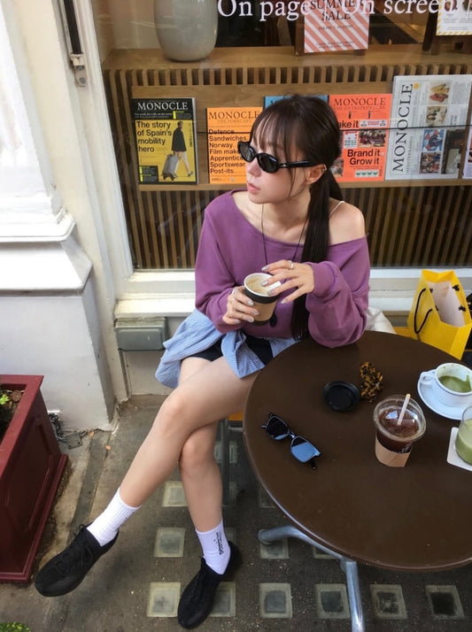 美色不修邊露肩上衣