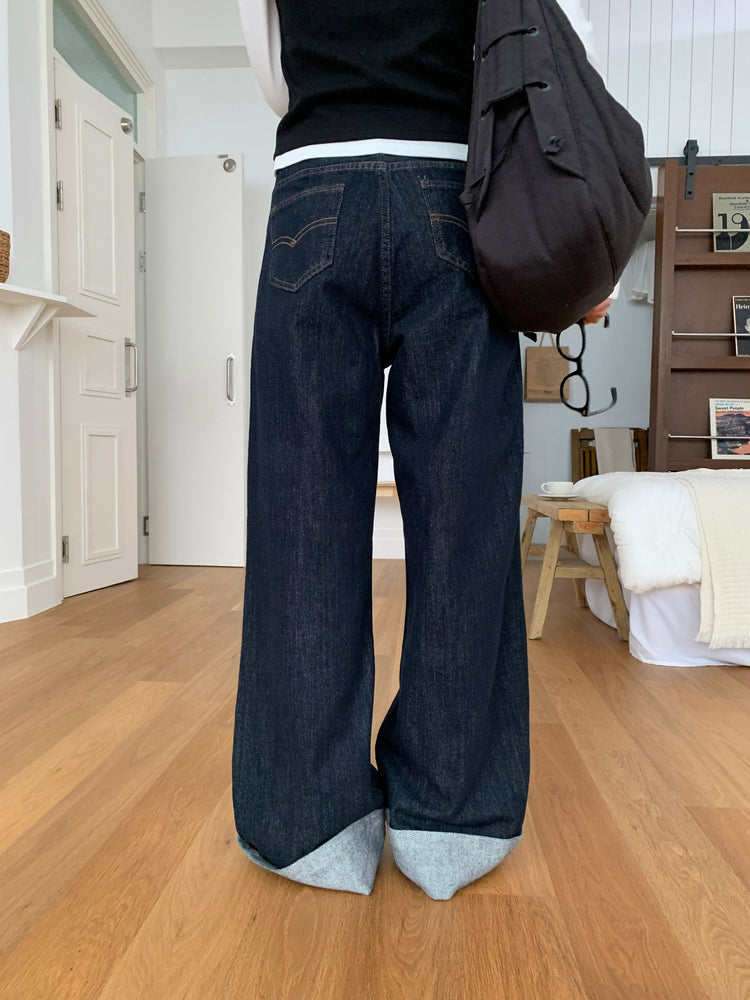 反折褲腳細節牛仔直褲