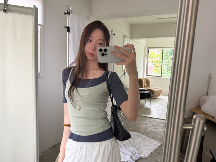 不規則壓線細節及踝蛋糕裙