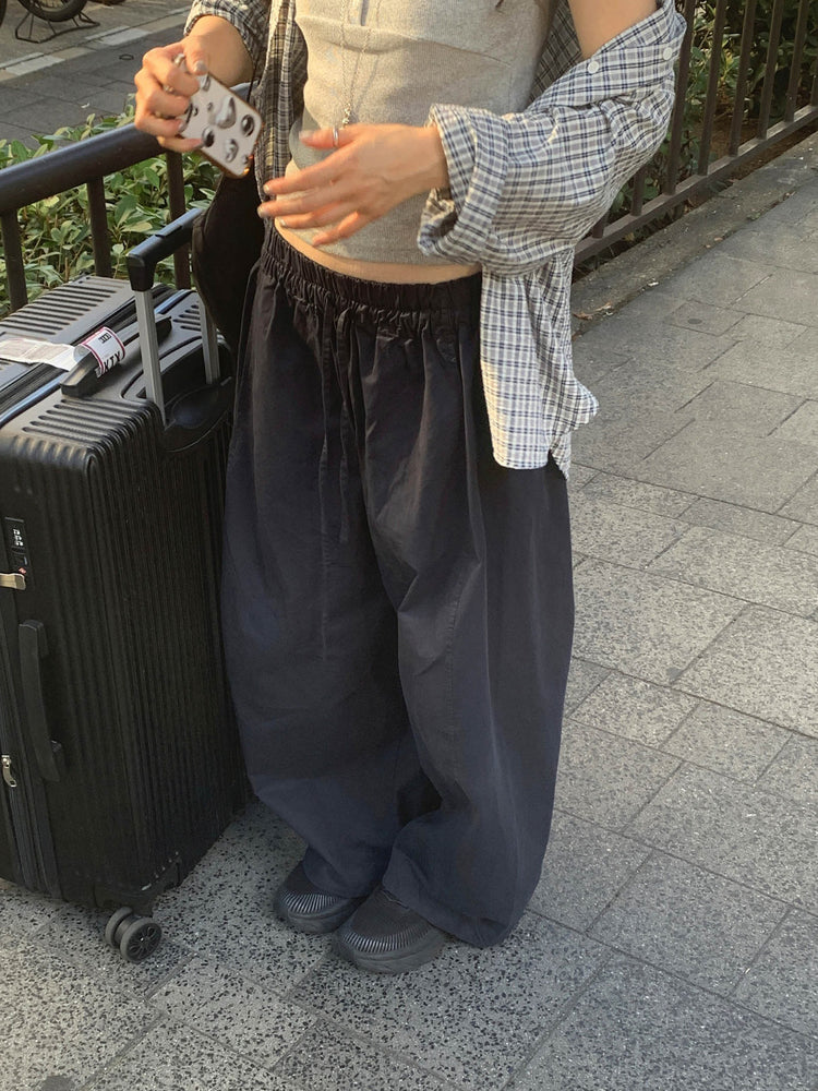 休閒雙壓褶寬鬆闊褲
