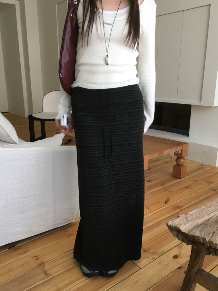 撞色條紋抽繩直裙