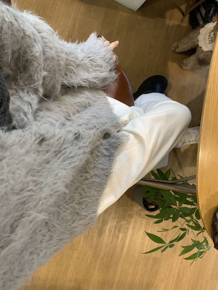 毛感細節排鈕寬鬆針織外套