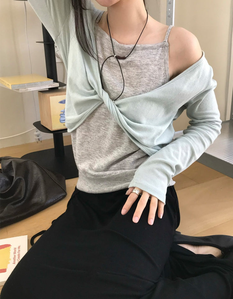 美色扭結細節上衣