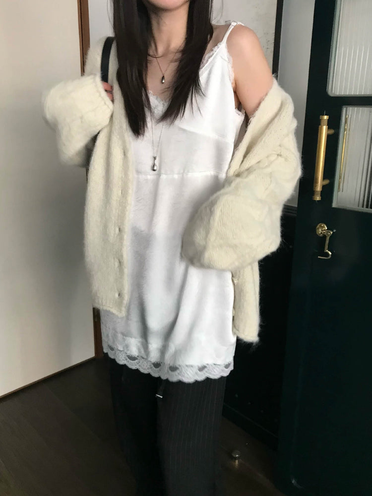 霧光澤胸線蕾絲邊細節連身裙