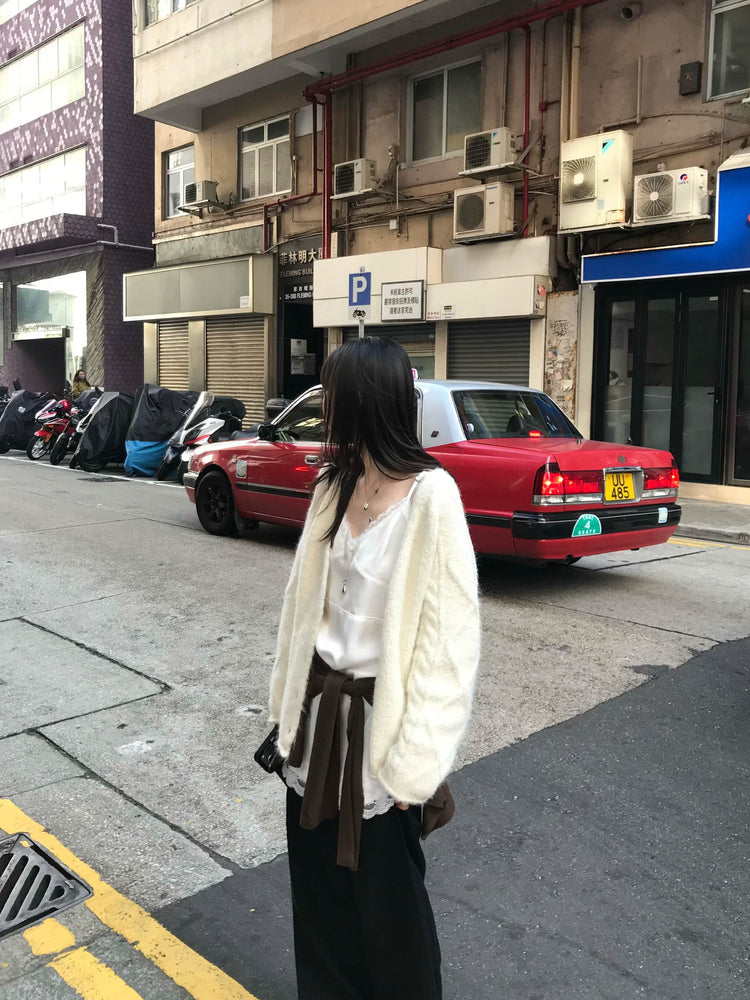 霧光澤胸線蕾絲邊細節連身裙