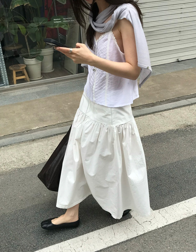 蕾絲百褶細節綁帶背心