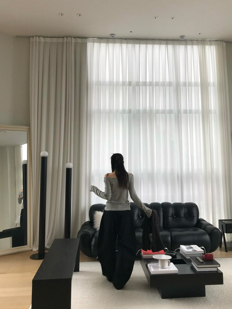 美鎖骨撞色條紋上衣