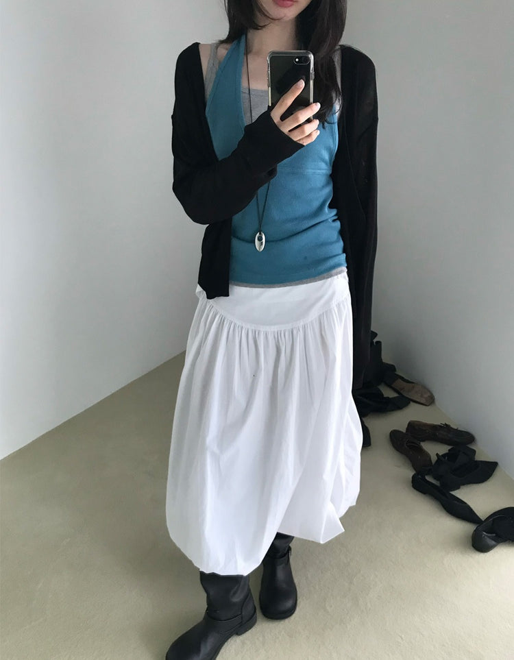 美色微透深V排鈕針織外套