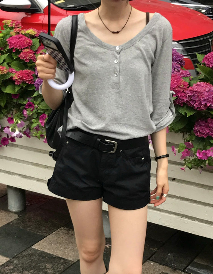 美色亨利領反折袖細節上衣