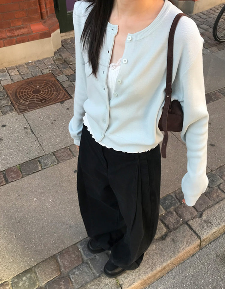 美色圓領排鈕針織外套