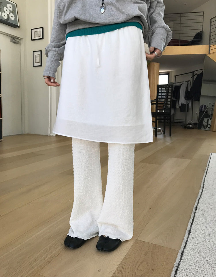 皺皺紋理美腿微喇叭褲