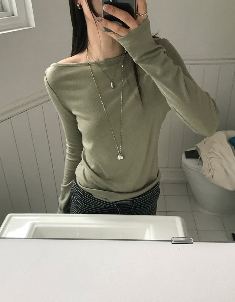 美色船領修身上衣
