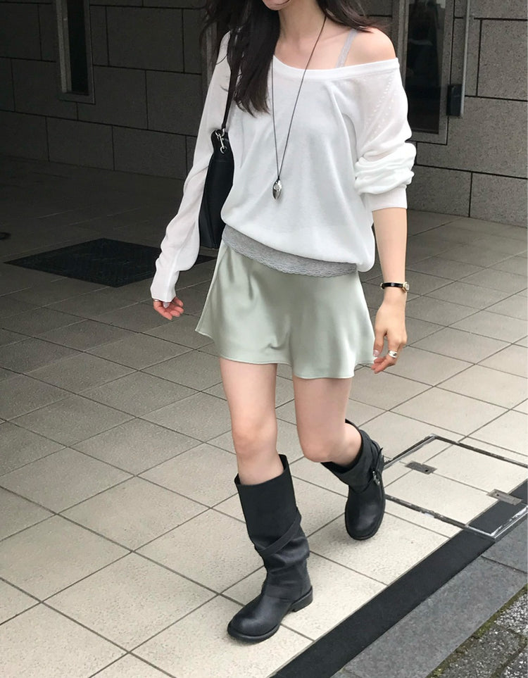 光澤感微傘短裙