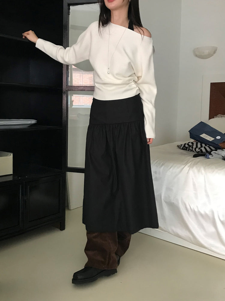 美肩側扣鈕細節坑紋針織衫