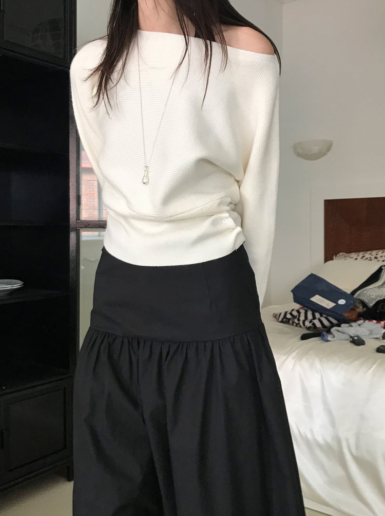 美肩側扣鈕細節坑紋針織衫