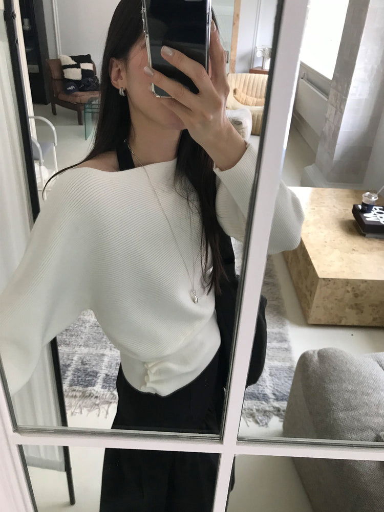 美肩側扣鈕細節坑紋針織衫