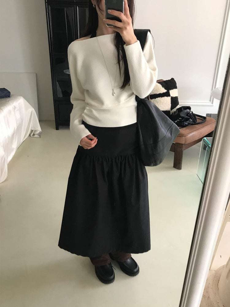 美肩側扣鈕細節坑紋針織衫