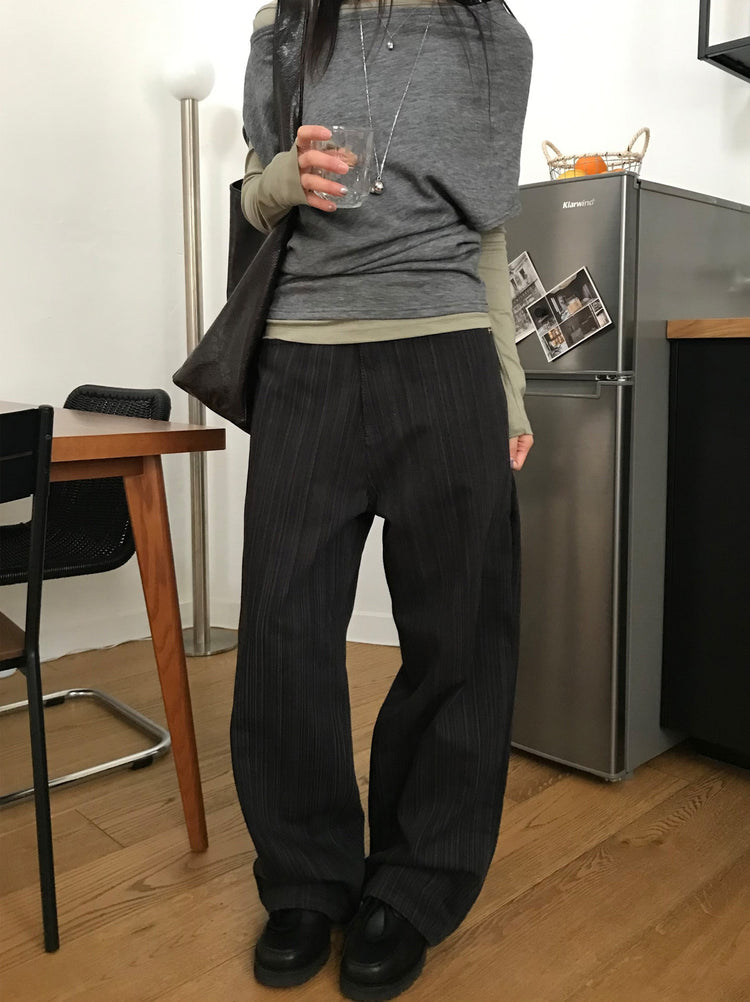 美色暗條紋質感直褲