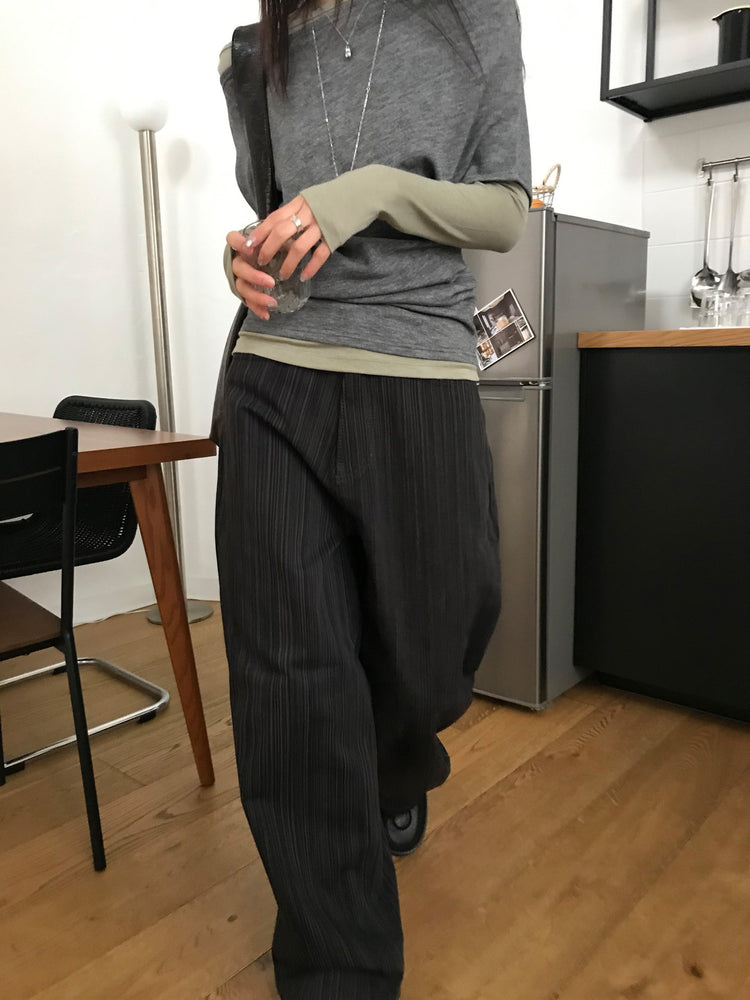 美色暗條紋質感直褲