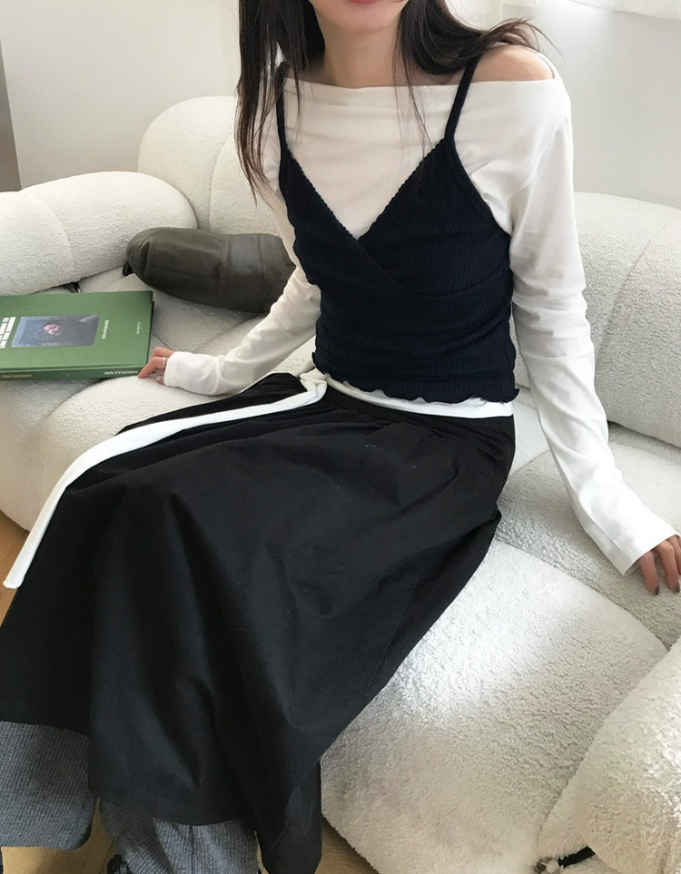 美肩抓皺綁帶細節上衣