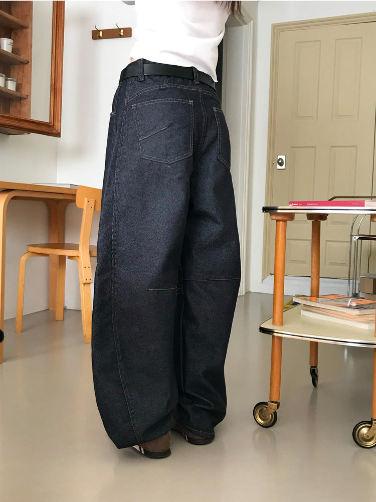 原色壓線細節彎月牛仔褲