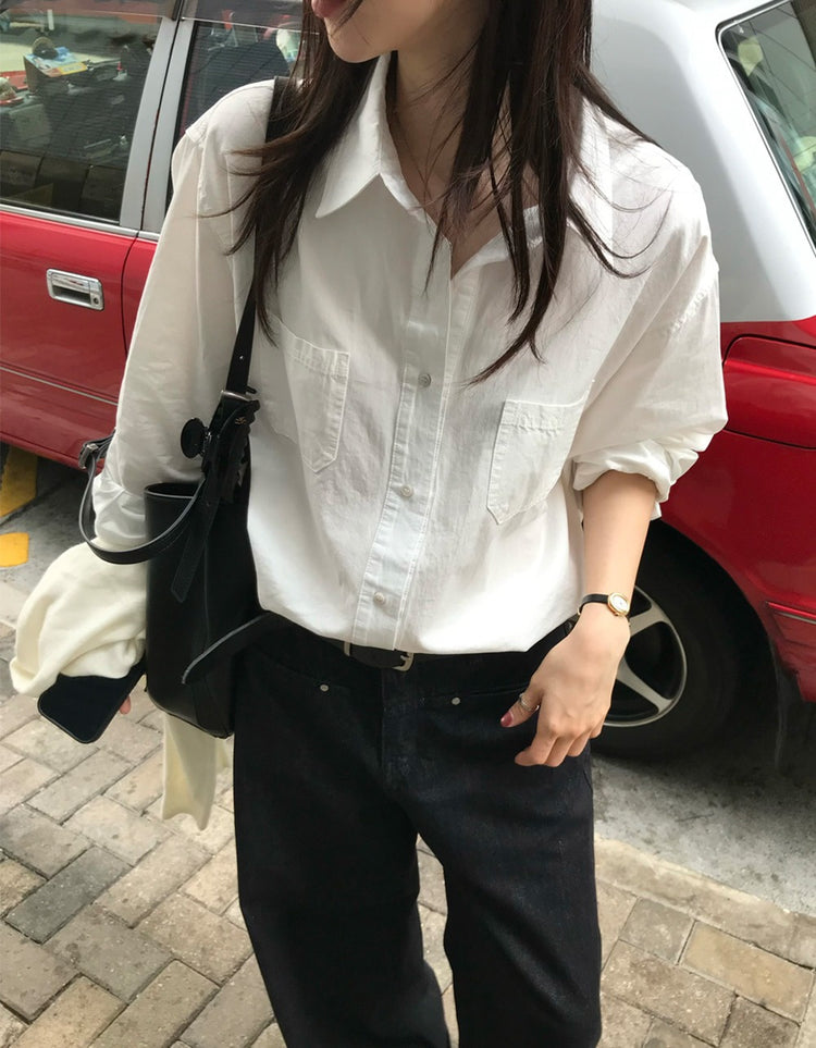 經典基礎棉質寬鬆襯衫