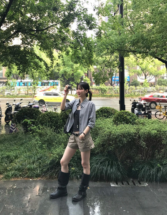 金屬扣工裝細節低腰短褲