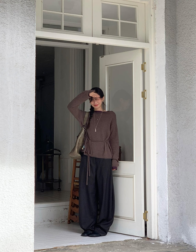 Fw ver.條紋側壓褶細節直褲