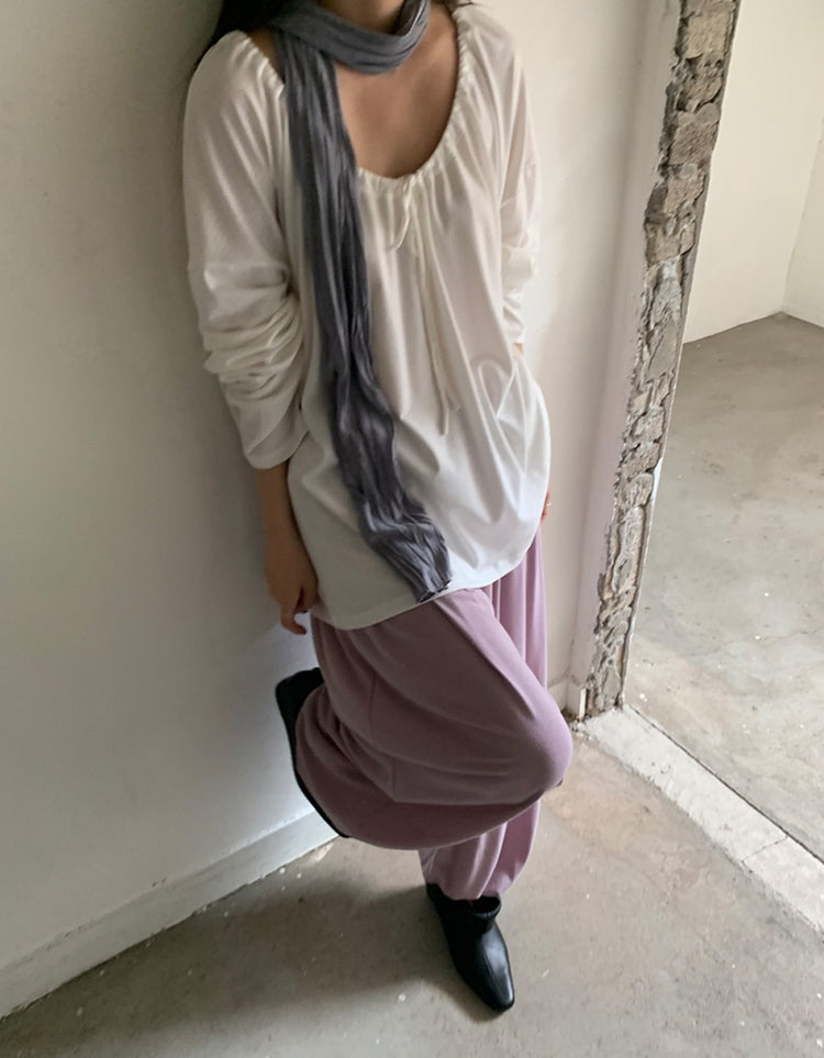 美肩抽繩寬鬆休閒上衣