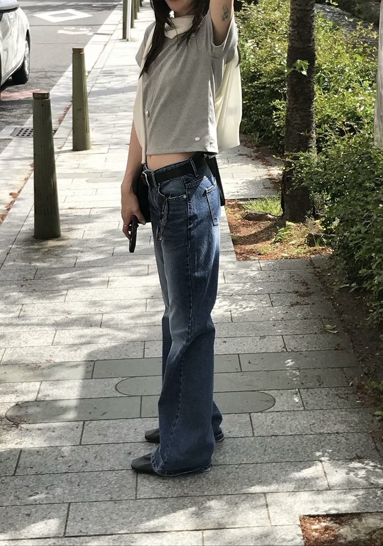 美刷色boot cut低腰牛仔褲