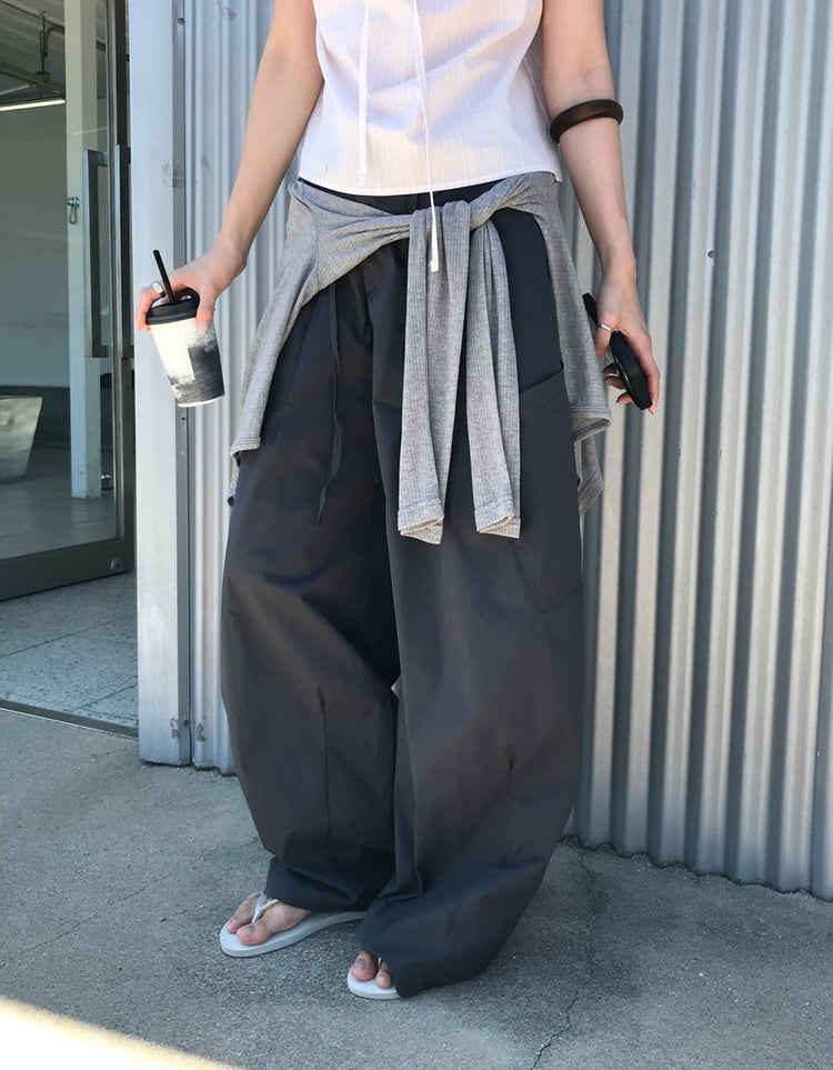 輕薄抽繩口袋寬鬆工裝褲