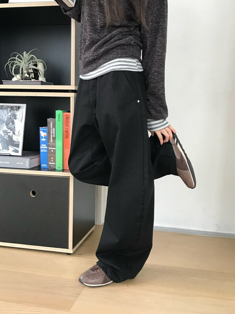 美色雙腰扣細節繭型褲