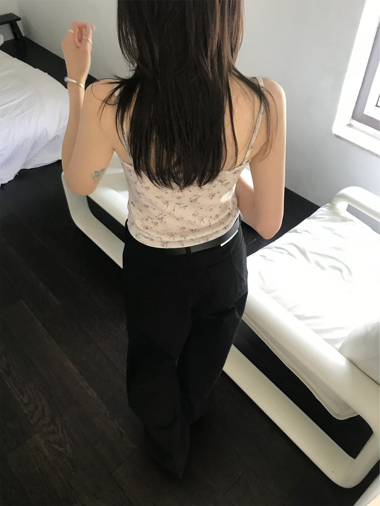 碎花蕾絲邊細節背心
