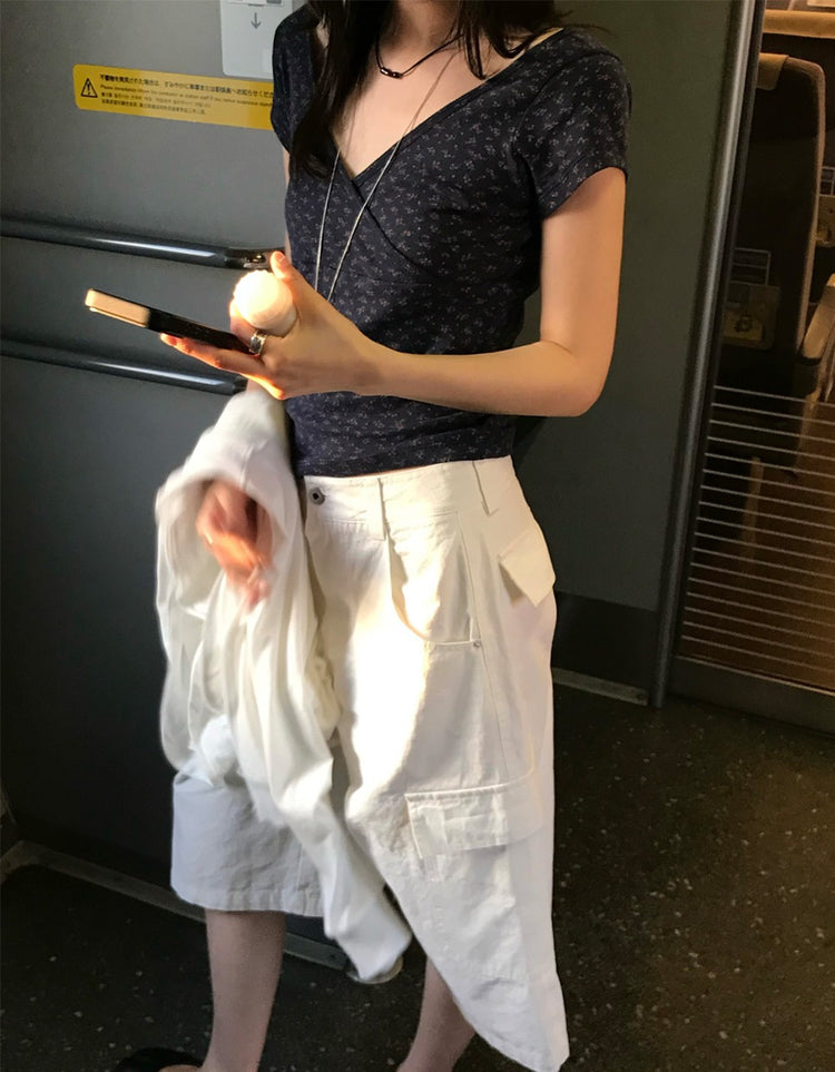 小碎花交疊細節上衣