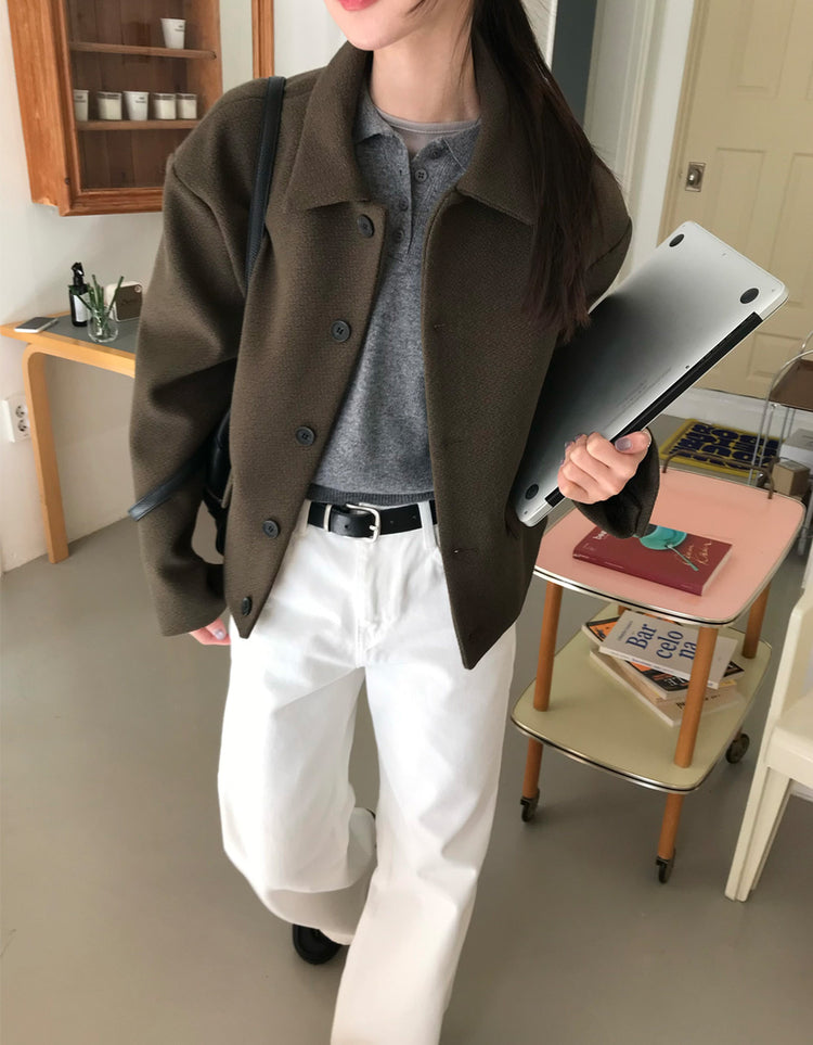 復古紋理翻領排鈕外套