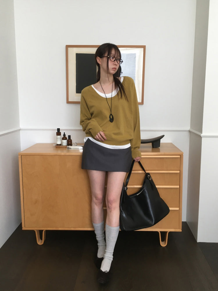 U領隨性寬鬆上衣