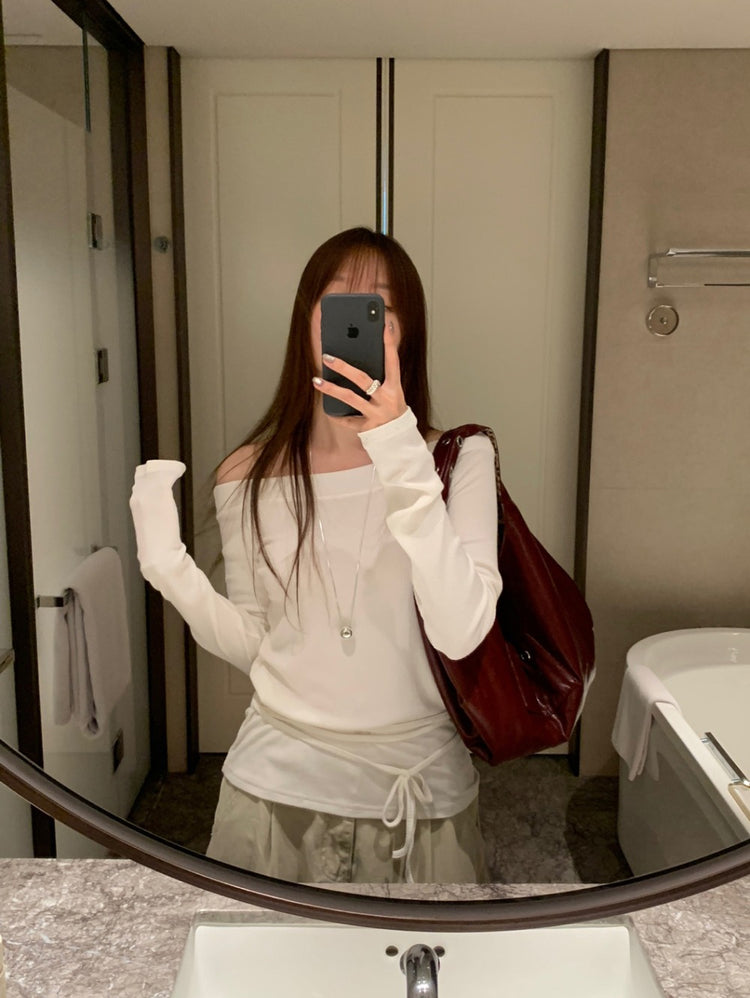 美肩坑紋綁帶修腰上衣