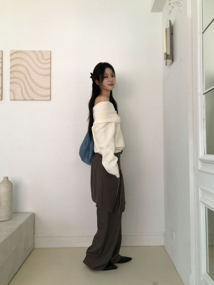 美肩下擺扣鈕細節針織上衣