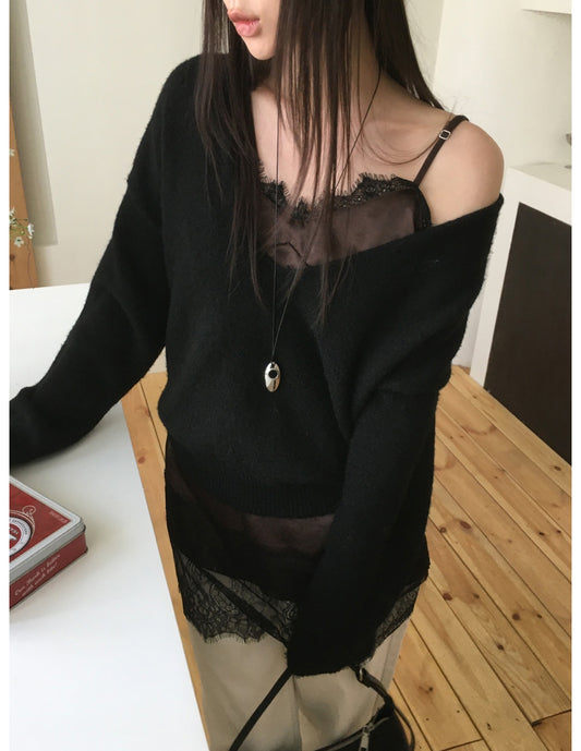 深V寬鬆針織毛衣