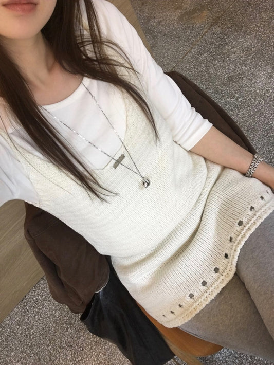 鐵扣細節縷空針織連身裙