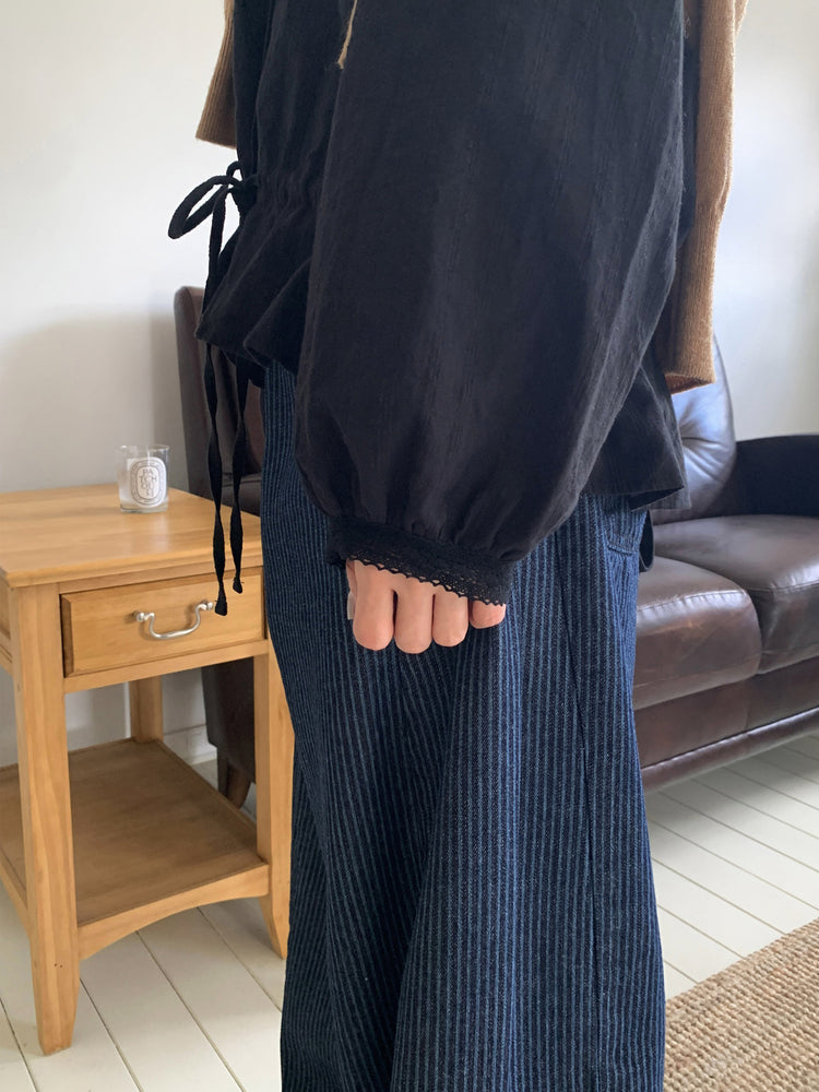 暗直紋理繭型牛仔褲