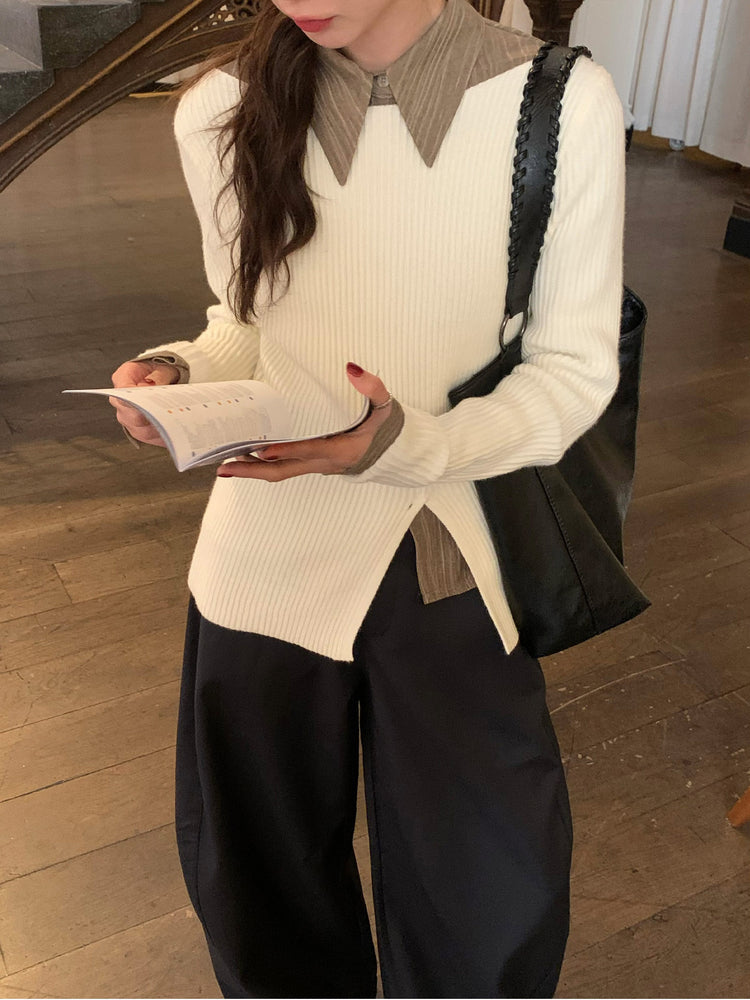 暗紋理修腰開叉細節襯衫