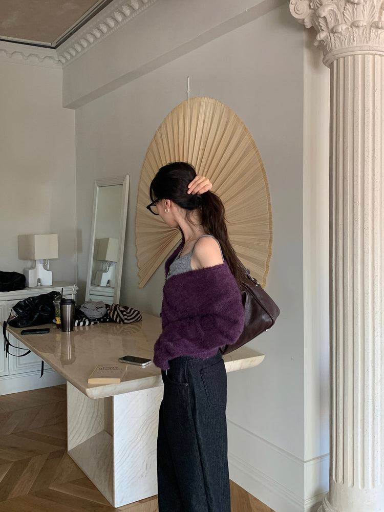 暗條紋細節繭型牛仔褲