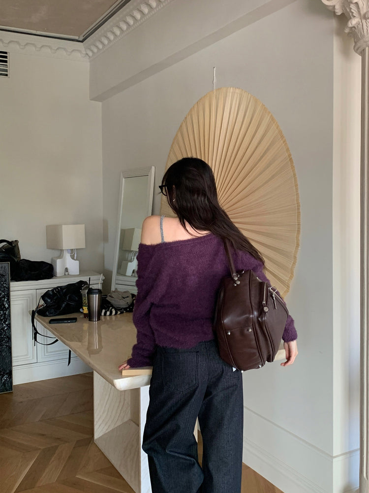 暗條紋細節繭型牛仔褲