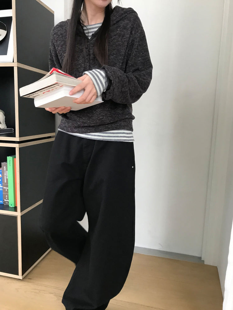 混色扣鈕細節連帽上衣