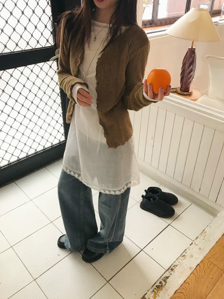 透膚蕾絲邊細節連身裙