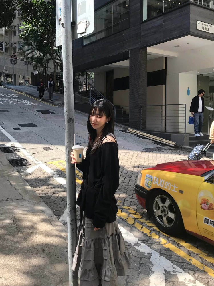 V領綁帶修腰細節上衣